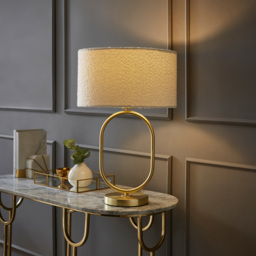 ValueLights Antonia Cream Boucle Drum Shade Brushed Gold Oval LED Table Lamp - Size: 42.3 x 25 x 25cm - Wilko - thumbnail 3