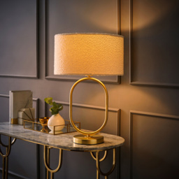 ValueLights Antonia Cream Boucle Drum Shade Brushed Gold Oval LED Table Lamp - Size: 42.3 x 25 x 25cm - Wilko - thumbnail 7