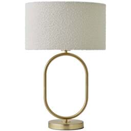 ValueLights Antonia Cream Boucle Drum Shade Brushed Gold Oval LED Table Lamp - Size: 42.3 x 25 x 25cm - Wilko