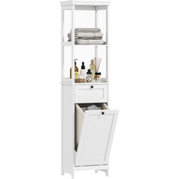 HOMCOM Single Drawer 2 Shelf White Slim Bathroom Storage Unit with Tilt Out Laundry Cabinet - Size: 165 x 30 x 40cm - Wilko - thumbnail 3