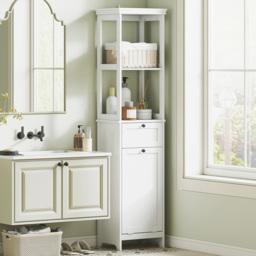 HOMCOM Single Drawer 2 Shelf White Slim Bathroom Storage Unit with Tilt Out Laundry Cabinet - Size: 165 x 30 x 40cm - Wilko - thumbnail 1