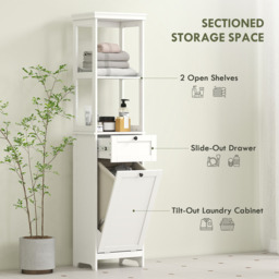 HOMCOM Single Drawer 2 Shelf White Slim Bathroom Storage Unit with Tilt Out Laundry Cabinet - Size: 165 x 30 x 40cm - Wilko - thumbnail 5