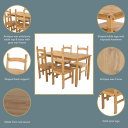 Core Products Corona 4 Seater Dining Set Antique Pine - Brown - Wilko - thumbnail 4