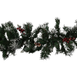 Samuel Alexander Mixed Needle Christmas Garland with Pine Cones and Red Berries 2.7m - Size: 9ft - Green - Wilko