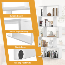 Costway 5 Shelf White S Shaped Bookcase - Size: 6 Shelf - Wilko - thumbnail 7