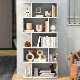 Costway 5 Shelf White S Shaped Bookcase - Size: 6 Shelf - Wilko