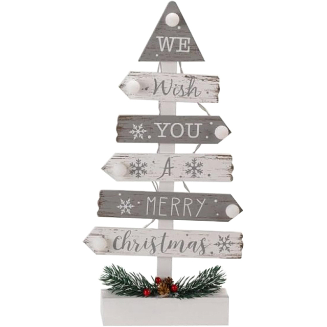 Marco Paul Silver and White LED Wooden Tree Christmas Sign - Size: 39 x 19 x 5cm - Orange - Wilko - image 1