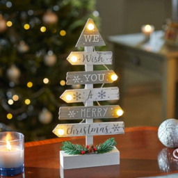 Marco Paul Silver and White LED Wooden Tree Christmas Sign - Size: 39 x 19 x 5cm - Orange - Wilko - thumbnail 3