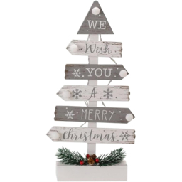 Marco Paul Silver and White LED Wooden Tree Christmas Sign - Size: 39 x 19 x 5cm - Orange - Wilko - thumbnail 1
