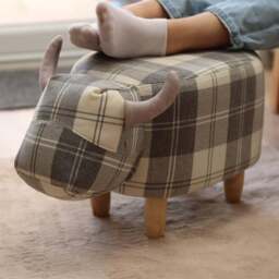 Gardeco Maisie The Grey Tartan Cow Footstool - Size: 36 x 61 x 32cm - Wilko