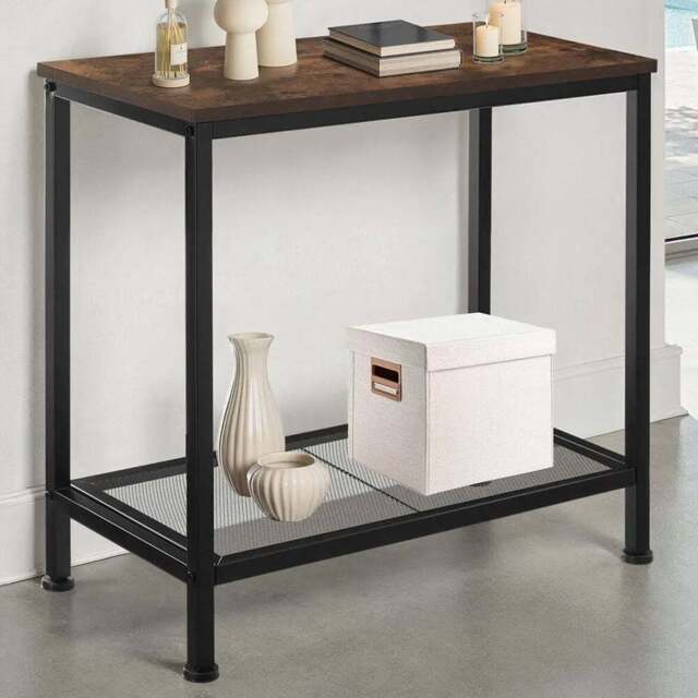 tectake Filton Single Grid Shelf Dark Wood Bedside Table - Size: Single Shelf - Brown - Wilko - image 1