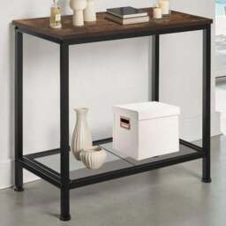 tectake Filton Single Grid Shelf Dark Wood Bedside Table - Size: Single Shelf - Brown - Wilko - thumbnail 1