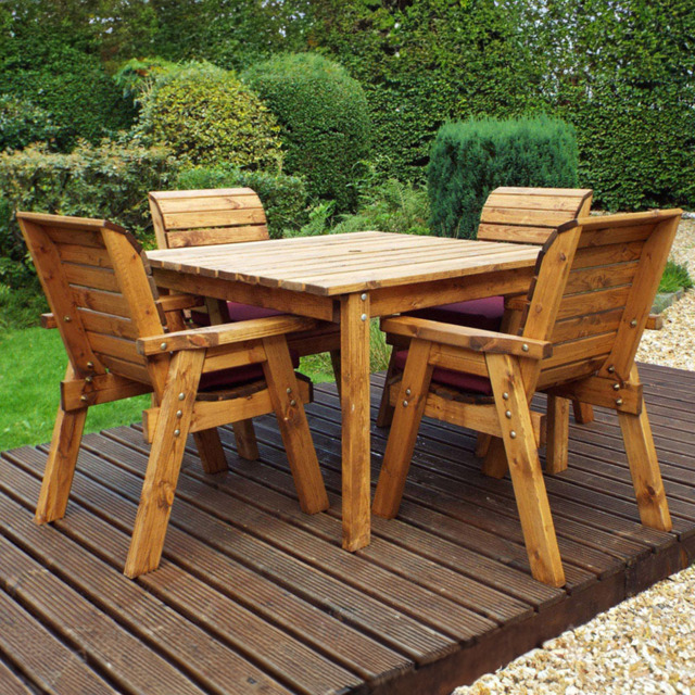 Charles Taylor Solid Wood 4 Seater Square Outdoor Dining Set with Red Cushions - Wilko - image 1