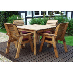 Charles Taylor Solid Wood 4 Seater Square Outdoor Dining Set with Red Cushions - Wilko - thumbnail 4