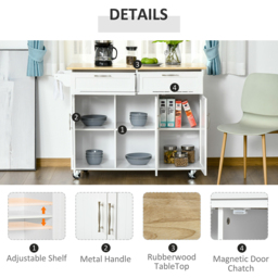 Portland White and Wood Island Kitchen Storage Trolley - Size: 121 x 46 x 91cm - Wilko - thumbnail 6