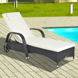 Outsunny Black Rattan Recliner Sun Lounger - Size: 1 Seater - Wilko - thumbnail 1