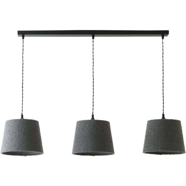 ValueLights Rory Tapered Grey Boucle Lamp Shade 3 Drop Ceiling Pendant Light with LED Bulbs - Size: 123.5 x 98 x 25cm - Black - Wilko - image 1