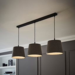 ValueLights Rory Tapered Grey Boucle Lamp Shade 3 Drop Ceiling Pendant Light with LED Bulbs - Size: 123.5 x 98 x 25cm - Black - Wilko - thumbnail 3