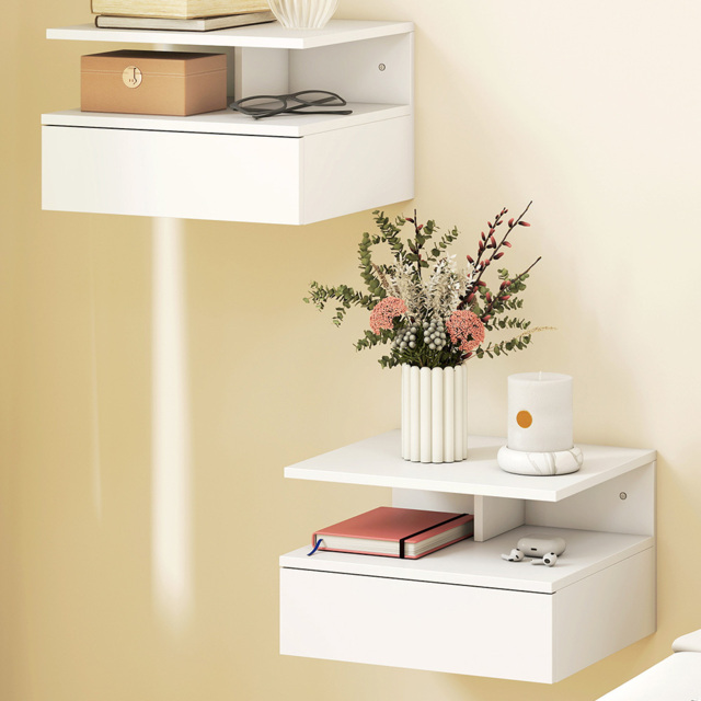 Portland Single Drawer Single Shelf White Floating Nightstand Set of 2 - Wilko - image 1