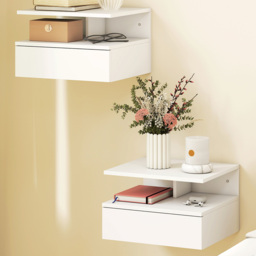Portland Single Drawer Single Shelf White Floating Nightstand Set of 2 - Wilko - thumbnail 1