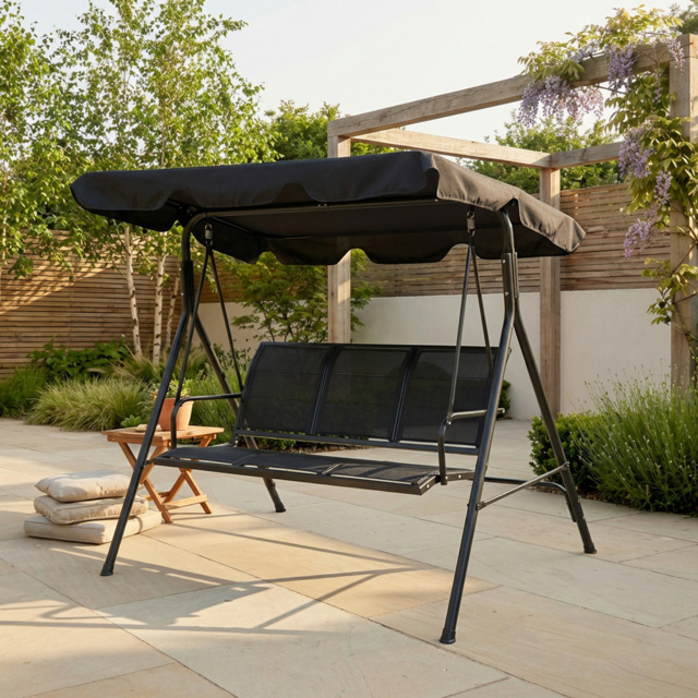 Outdoor Essentials Palma Air Tex 3 Seater Black Swing Chair - Wilko - image 1