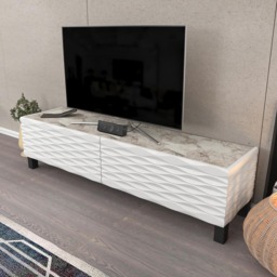 Decorotika Lerze 2 Door White Marble and White TV Unit - Size: 40.3 x 150 x 35cm - Wilko - thumbnail 4