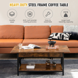 Costway Single Shelf Rustic Brown Industrial Style Coffee Table - Size: 124 x 72 x 11cm - Wilko - thumbnail 7