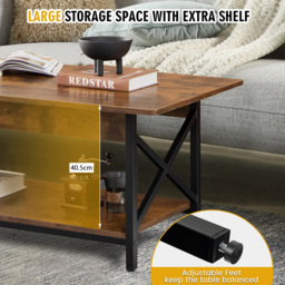 Costway Single Shelf Rustic Brown Industrial Style Coffee Table - Size: 124 x 72 x 11cm - Wilko - thumbnail 5