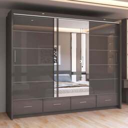 Sliding Wardrobes 4U 2 Sliding Door Grey Modern High Gloss Central Mirrored Wardrobe 255cm - Size: 2 Door - Wilko - thumbnail 1