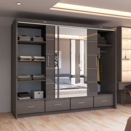 Sliding Wardrobes 4U 2 Sliding Door Grey Modern High Gloss Central Mirrored Wardrobe 255cm - Size: 2 Door - Wilko - thumbnail 5