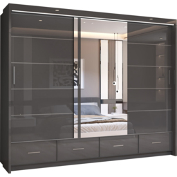 Sliding Wardrobes 4U 2 Sliding Door Grey Modern High Gloss Central Mirrored Wardrobe 255cm - Size: 2 Door - Wilko - thumbnail 3