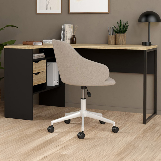 Florence Function Plus 2 Drawer Corner Desk Matt Black and Oak - Size: 81 x 145 x 76cm - Furniture to Go - Wilko - image 1