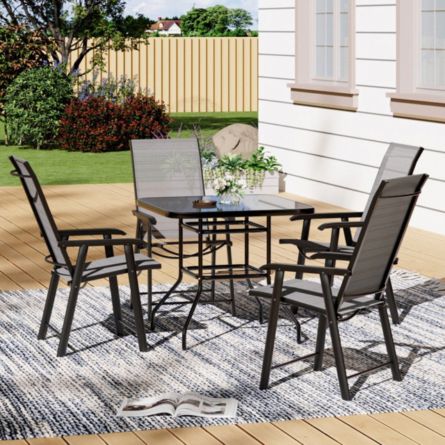 Living and Home Foldable 4 Seater Black Square Patio Set - Wilko - image 1