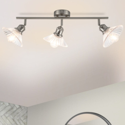 Cosylyte Milan Bathroom 3 Light Brushed Nickel Ribbed Glass Spotlight - Size: 60 x 20 x 20cm - Silver - Wilko - thumbnail 3
