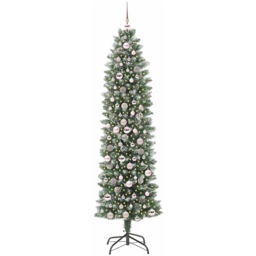 vidaXL Pre-Lit Warm White LED and Pink Baubles Green Slim Artificial Christmas Tree 6.8ft - Wilko - thumbnail 1