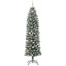 vidaXL Pre-Lit Warm White LED and Pink Baubles Green Slim Artificial Christmas Tree 6.8ft - Wilko - thumbnail 3