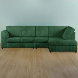 Luxor 4 Seater Green Jumbo Cord Right Hand Facing Full Back L Shaped Corner Sofa Set - Wilko