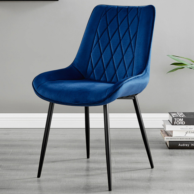 Furniturebox Cesano Set of 2 Navy Blue and Black Velvet Dining Chair - Wilko - image 1