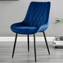 Furniturebox Cesano Set of 2 Navy Blue and Black Velvet Dining Chair - Wilko - thumbnail 1