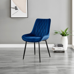 Furniturebox Cesano Set of 2 Navy Blue and Black Velvet Dining Chair - Wilko - thumbnail 7