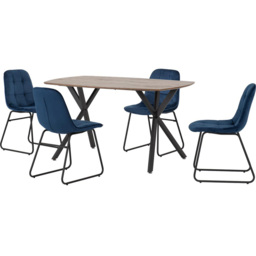 Seconique Athens Lukas 4 Seater Dining Set Oak and Sapphire Blue - Brown - Wilko - thumbnail 3