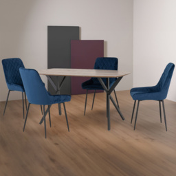 Seconique Athens Lukas 4 Seater Dining Set Oak and Sapphire Blue - Brown - Wilko