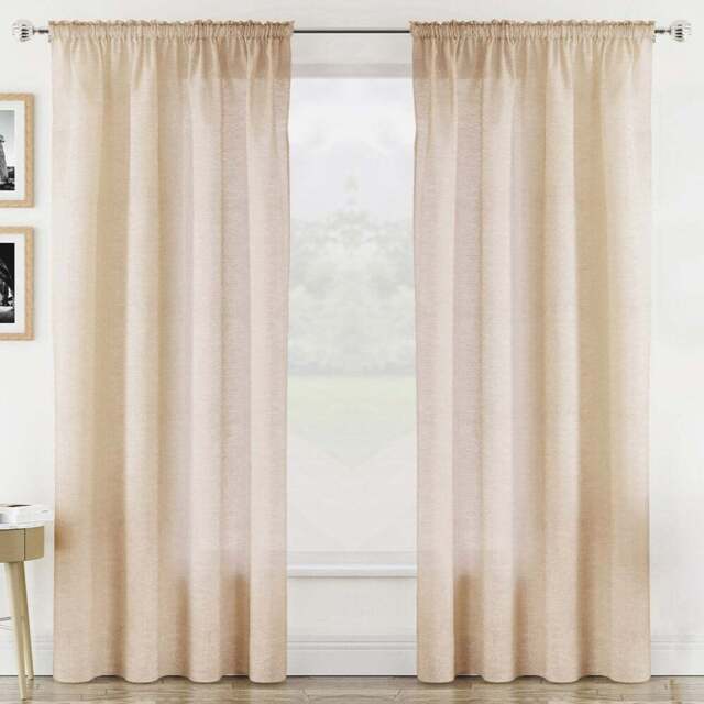 Tyrone Textiles Rhodes Natural Linen Look Rod Pocket Voile Panel Curtains 140 x 183cm - Size: W 140 x D 183cm - Wilko - image 1