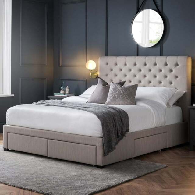 Julian Bowen Wilton Super King Deep Grey Linen Bed Frame with Underbed Drawers - Wilko - image 1