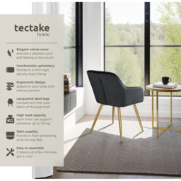 tectake Marilyn Set of 2 Black and Gold Velvet Look Padded Accent Chairs - Size: Single - Wilko - thumbnail 4