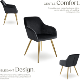 tectake Marilyn Set of 2 Black and Gold Velvet Look Padded Accent Chairs - Size: Single - Wilko - thumbnail 7