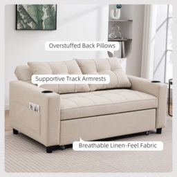 HOMCOM 2 Seater Beige Pull Out Sofa Bed with Pockets - Silver - Wilko - thumbnail 7
