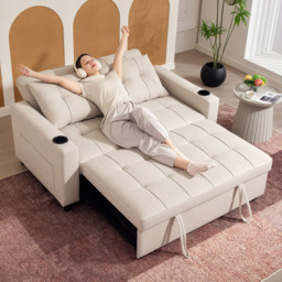HOMCOM 2 Seater Beige Pull Out Sofa Bed with Pockets - Silver - Wilko - thumbnail 6