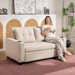 HOMCOM 2 Seater Beige Pull Out Sofa Bed with Pockets - Silver - Wilko - thumbnail 5