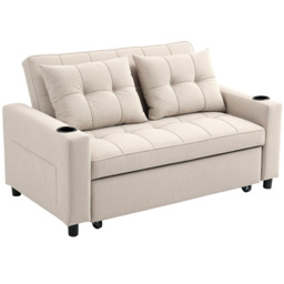 HOMCOM 2 Seater Beige Pull Out Sofa Bed with Pockets - Silver - Wilko - thumbnail 3